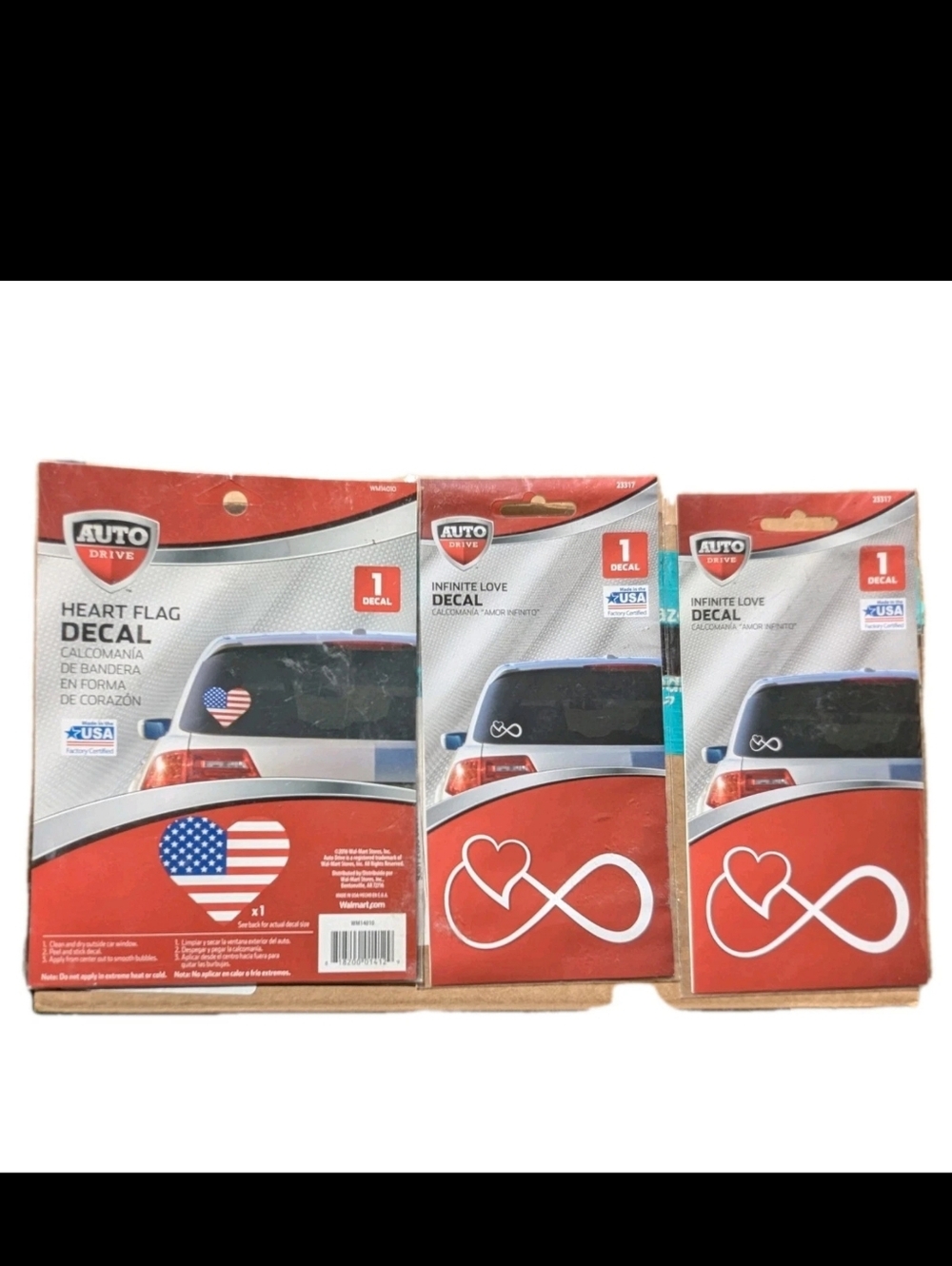 Autodrive U.S.A. 3 Piece Set Car Stickers Heart Flag & 2 Infinity Stickers